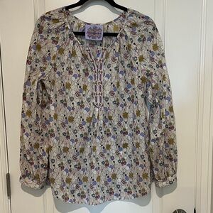 Anthropologie Floral Blouse - Cream, Purple, Yellow